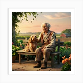 Dog and owner enjoying farm sunset 2 Art Print