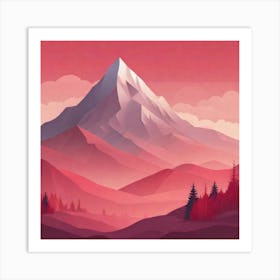 Misty mountains background in red tone 89 Art Print