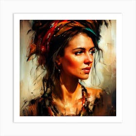 Portrait Of Beautiful Gypsy Woman 1 Art Print