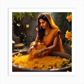 Indian Woman With Flowers Art Print