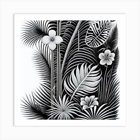 Black And White Tropical Leaves Art Print