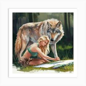 A Captivating Scene Of A Blonde Woman Sitting I Art Print