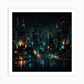 Abstract Depiction Of A City At Night Art Print