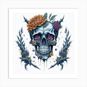 Skull With Flowers Art Print