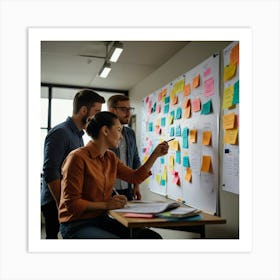 Group Of People Working On A Whiteboard Art Print