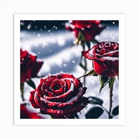 Red Roses in the Glistening Snow Art Print