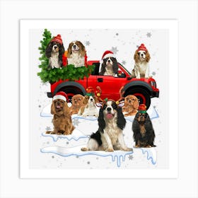 Cavalier King Charles Spaniel Truck Christmas Tree Reindeer Poster