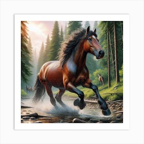 Horse Running In The Forest 3 Art Print