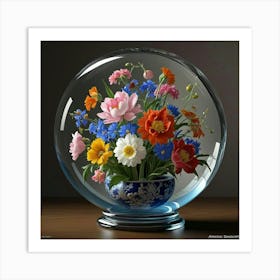 Flowers In A Glass Ball 1 Art Print