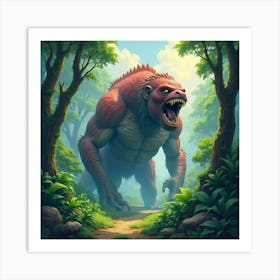 Titan In A Lush Watercolor Jungle, Fierce Presence 1 Art Print