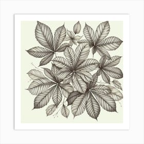 Line Art chestnut leaves 2 Art Print