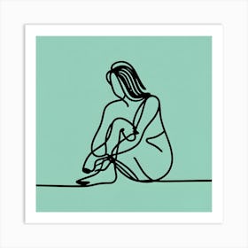 Line Drawing Of A Woman Sitting On The Ground 1 Art Print