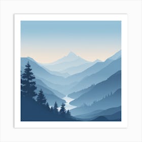 Misty mountains background in blue tone 83 Art Print