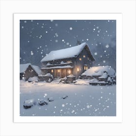 Winter House In The Snow Art Print