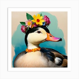 Duck With Flower Crown Art Print