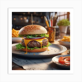 Hamburger On A Plate 162 Art Print