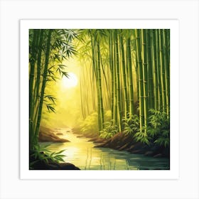 A Stream In A Bamboo Forest At Sun Rise Square Composition 358 Art Print