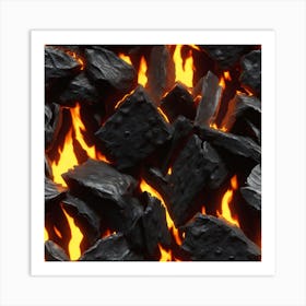 Black Coal On Fire Art Print