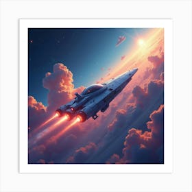 Watercolor Spaceship Flying Through Vibrant Gas Clouds In Deep Outer Space 1 Art Print