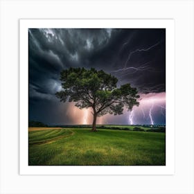 Lightning Over A Tree 5 Art Print