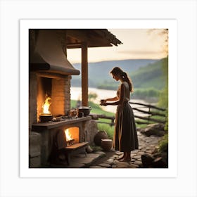 Woman Cooking On An Open Fire 1 Art Print