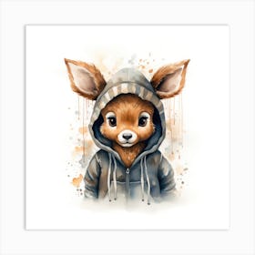 Watercolour Cartoon Reindeer In A Hoodie Art Print