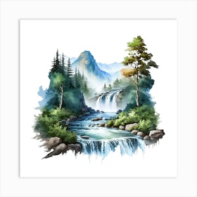 Waterfall Watercolor Painting 2 Art Print