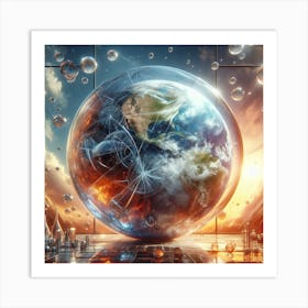 Earth In Space With Bubbles 3 Art Print