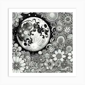 Moon And Flowers 14 Art Print