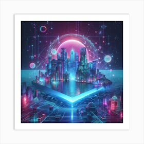 Abstract Dimensions: A Neon Exploration of 3D Forms Art Print