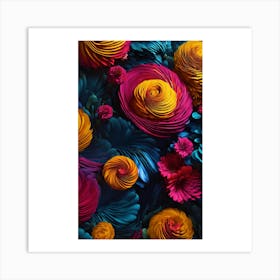 Flowers On A Black Background Art Print