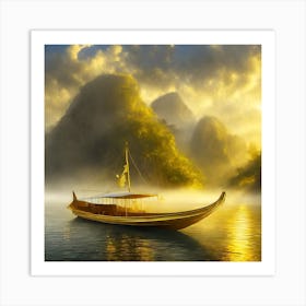 Firefly A Boat On A Beautiful Mist Shrouded Lush Tropical Island 76448 (1) Art Print