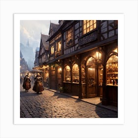 Medieval Cobbled Street Scene Art Print