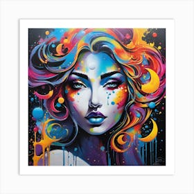 Girl With Colorful Hair 3 Art Print