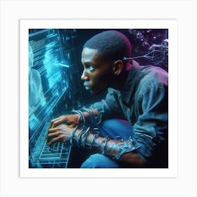 Young Man Using A Computer Art Print