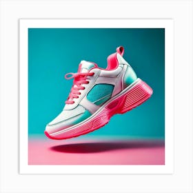 Firefly Sneaker, Flashy, Turquoise, Pink, Leather, Magic, Jumping, Sole, Floating, White, Backdrop, (8) Art Print