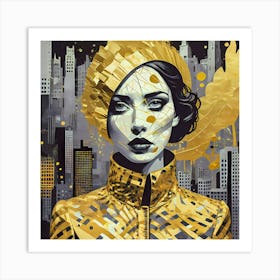 Abstract Illustration Girl With Golden Details Art Print