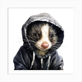 Watercolour Cartoon Skunk In A Hoodie Art Print