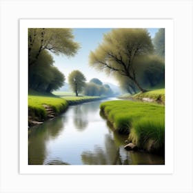 River In A Green Field 2 Art Print