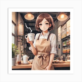 Anime Girl Holding A Cup Of Coffee Art Print