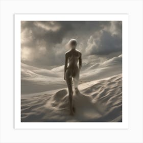 Sand Dunes And Naked Girl - Bare Desert Art Print