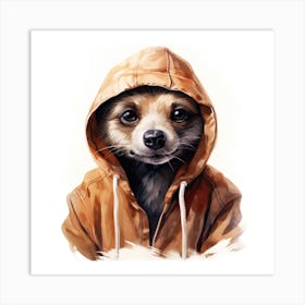 Watercolour Cartoon Meerkat In A Hoodie Art Print