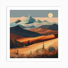 Boho Art Minimalist Landscape Mountains (14) Art Print