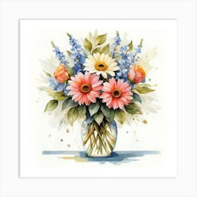 Watercolor Flowers In A Vase 4 Art Print