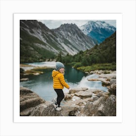 Little Girl Standing On Rocks Poster