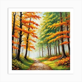 Forest In Autumn In Minimalist Style Square Composition 233 Art Print