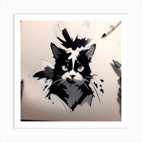 Black And White Cat Art Print