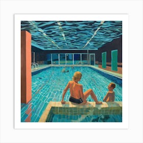 In Style of David Hockney. Swimming Pool at Night Series 6 Art Print