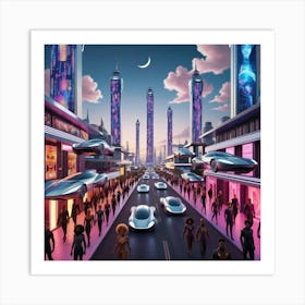 Futuristic sci fi city at Dusk 3 Art Print