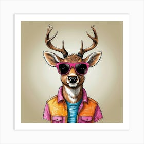 Deer In Sunglasses 12 Art Print